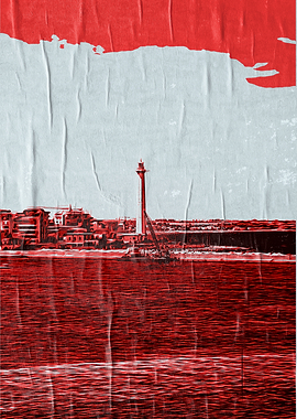 Red Cityscape Poster porto di bari