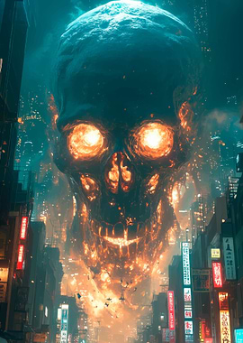Burning Skull Cityscape