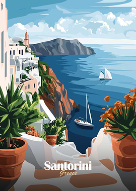 Santorini Greece Travel Poster