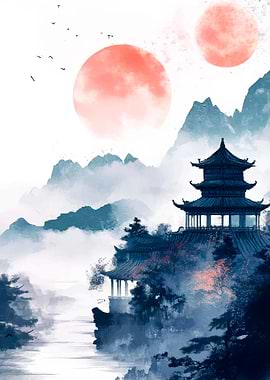 Chinese Pagoda Landscape