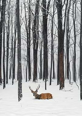 Deer in Snowy Forest