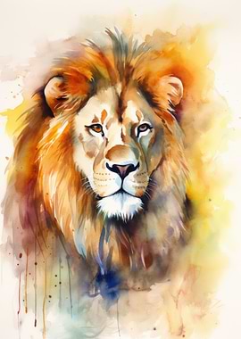 Lion Watercolor Portrait