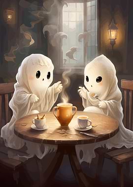 Ghosts drinking coffee