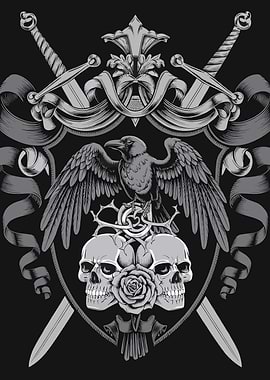 Medieval Raven Skull Crest - Gothic Raven