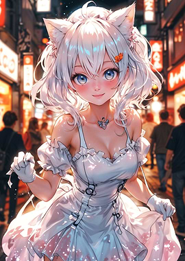 Enchanting Night Catgirl in the City