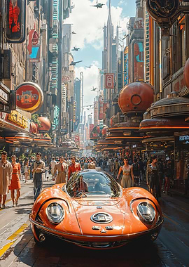 Futuristic Cityscape with Car