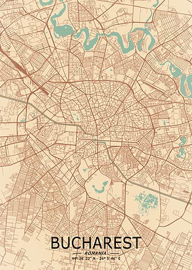 Bucharest Vintage City Map