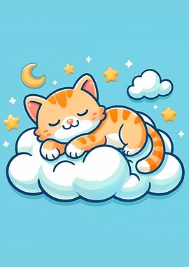 Orange Cat Sleeping Cloud