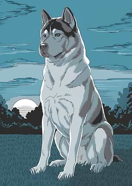 Husky Under Moonlight