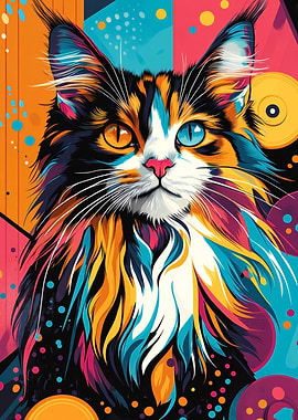 Vibrant Maine Coon Cat | Bold Abstract Pop Art Print
