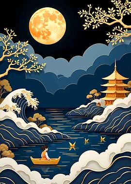 Japanese Moonlit Landscape