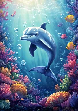 Dolphin in Coral Reef