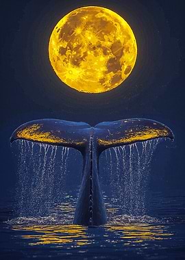 Whale Tail Under Full Moon
