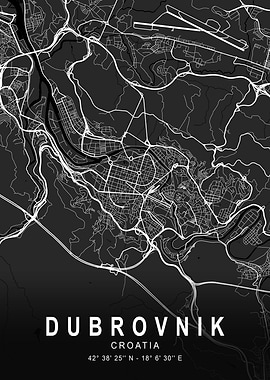 Dubrovnik Dark City Map