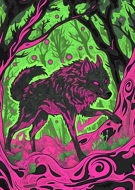 Neon Wolf in Forest