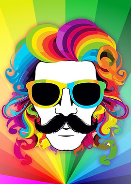 Rainbow Man with Sunglasses and Mustache