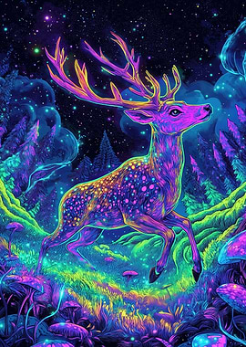 Neon Deer in Forest