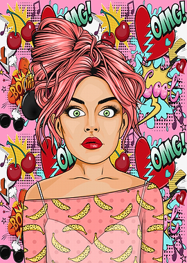Pop Art Girl with Cherries