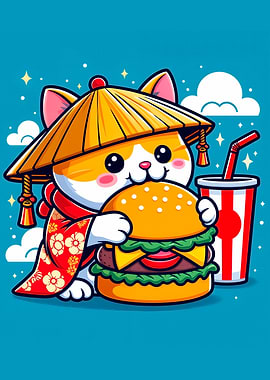 Cat Eating Burger