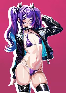 Bikini Biker Anime Girl in Leather Jacket