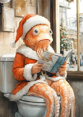 Octopus Santa on Toilet