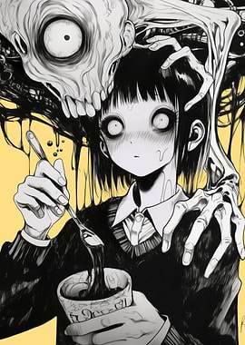 Horror Anime Girl with Monster