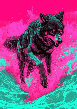 Wolf in Neon Waves