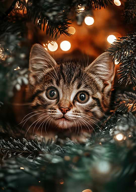 Kitten Under Christmas Tree