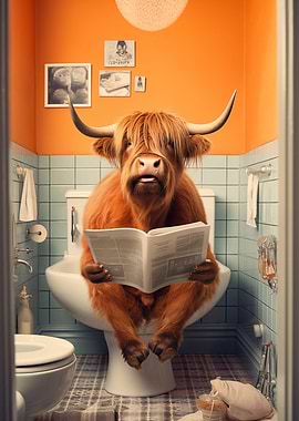 Highland Cow on Toilet