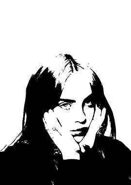 Billie Eilish Black and White Portrait