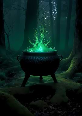 Mystical Cauldron in the Forest