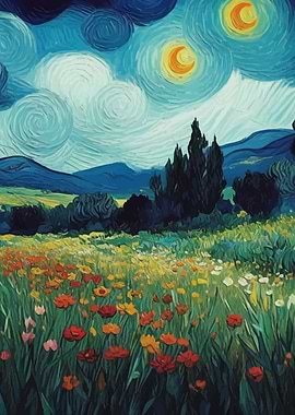 Starry Night Flower Field