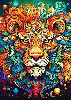 Colorful Lion Portrait, No.6A