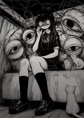 Girl Surrounded by Eyes