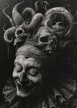 Creepy Clown with Skulls