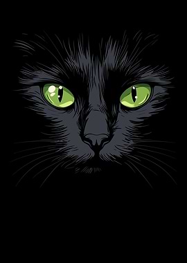 Black Cat with Green Eyes
