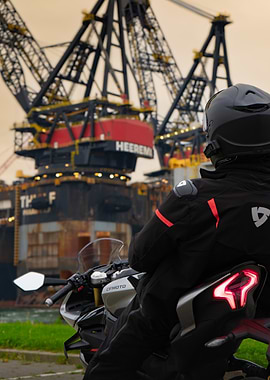 Motorcycle by the Cranes