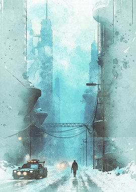 Snowy Cyberpunk Cityscape