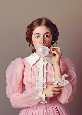 Victorian Girl Blowing Bubblegum