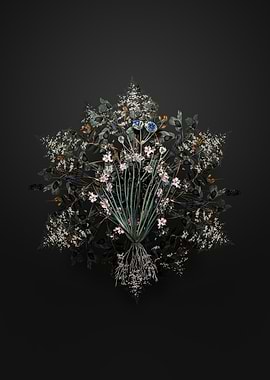 Floral Blue Corn Lily Wreath Arrangement on Black