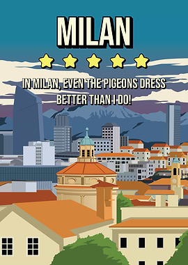Milan Funny Review Cityscape Travel Poster