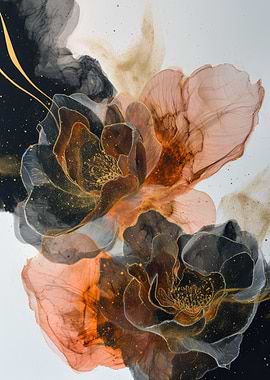 Abstract Floral Art Red And Black