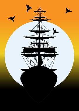 Silhouette Ship at Sunset