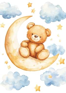 Teddy Bear on Crescent Moon