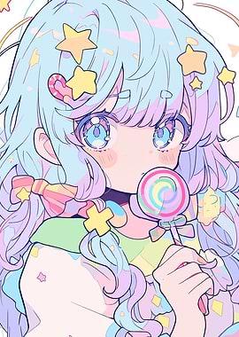 Pastel Anime Girl with Lollipop