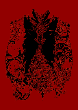 Black Abstract Owl Against Red Background