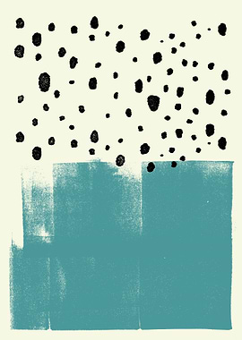Midcentury Modern Abstract Black & Teal Art Print