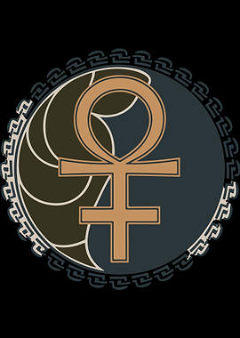 Ankh Symbol with Greek Key Border