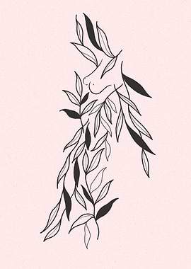 Line Art Woman in Leaves
