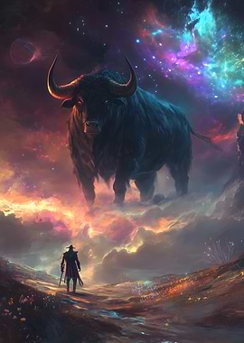 Giant Bull and Traveler